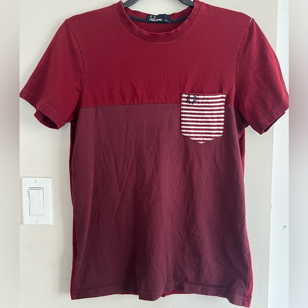 Fred Perry Maroon T-Shirt with Striped Pocket